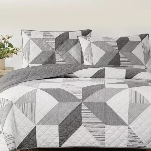 Pem America Origami Pieced Nautical Patchwork 3-piece Quilt Set, Reversible, NWT - Picture 2 of 4